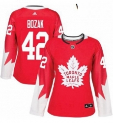 Womens Adidas Toronto Maple Leafs 42 Tyler Bozak Authentic Red Alternate NHL Jersey 