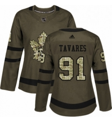 Womens Adidas Toronto Maple Leafs 91 John Tavares Authentic Green Salute to Service NHL Jersey 