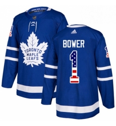 Youth Adidas Toronto Maple Leafs 1 Johnny Bower Authentic Royal Blue USA Flag Fashion NHL Jersey 