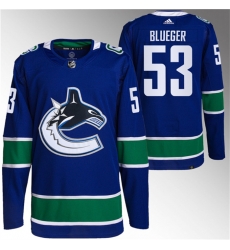 Men Vancouver Canucks 53 Teddy Blueger Blue Retro Stitched Jersey