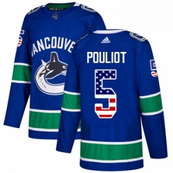 Mens Adidas Vancouver Canucks 5 Derrick Pouliot Authentic Blue USA Flag Fashion NHL Jersey 