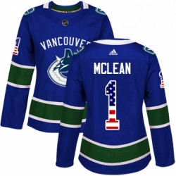 Womens Adidas Vancouver Canucks 1 Kirk Mclean Authentic Blue USA Flag Fashion NHL Jersey 