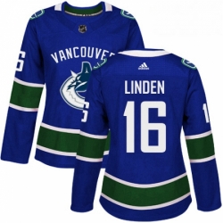 Womens Adidas Vancouver Canucks 16 Trevor Linden Premier Blue Home NHL Jersey 