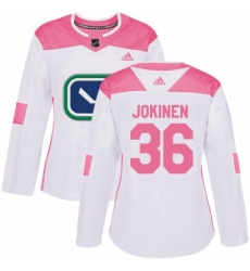 Womens Adidas Vancouver Canucks 36 Jussi Jokinen Authentic White Pink Fashion NHL Jersey 