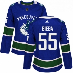 Womens Adidas Vancouver Canucks 55 Alex Biega Premier Blue Home NHL Jersey 