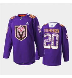 Men Vegas Golden Knights 20 Chandler Stephenson Purple Hispanic Heritage Warmup Stitched Jersey