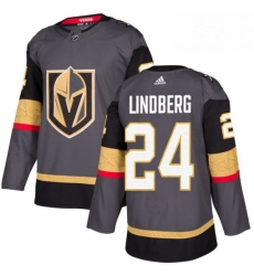 Mens Adidas Vegas Golden Knights 24 Oscar Lindberg Authentic Gray Home NHL Jersey 