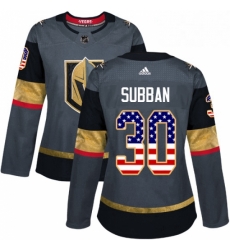 Womens Adidas Vegas Golden Knights 30 Malcolm Subban Authentic Gray USA Flag Fashion NHL Jersey 