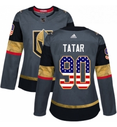 Womens Adidas Vegas Golden Knights 90 Tomas Tatar Authentic Gray USA Flag Fashion NHL Jersey