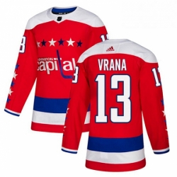 Mens Adidas Washington Capitals 13 Jakub Vrana Authentic Red Alternate NHL Jersey 