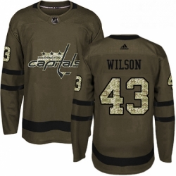 Mens Adidas Washington Capitals 43 Tom Wilson Authentic Green Salute to Service NHL Jersey 