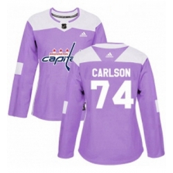 Womens Adidas Washington Capitals 74 John Carlson Authentic Purple Fights Cancer Practice NHL Jersey 