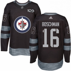 Mens Adidas Winnipeg Jets 16 Laurie Boschman Authentic Black 1917 2017 100th Anniversary NHL Jersey 