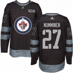 Mens Adidas Winnipeg Jets 27 Teppo Numminen Authentic Black 1917 2017 100th Anniversary NHL Jersey 