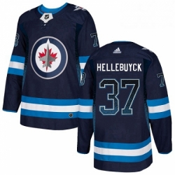 Mens Adidas Winnipeg Jets 37 Connor Hellebuyck Authentic Navy Blue Drift Fashion NHL Jersey 