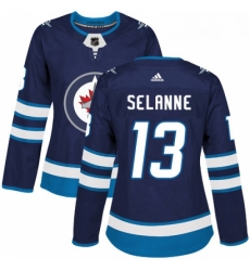 Womens Adidas Winnipeg Jets 13 Teemu Selanne Premier Navy Blue Home NHL Jersey 