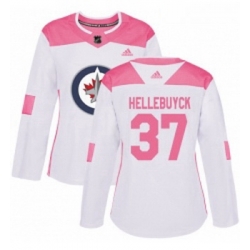 Womens Adidas Winnipeg Jets 37 Connor Hellebuyck Authentic WhitePink Fashion NHL Jersey 