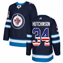 Youth Adidas Winnipeg Jets 34 Michael Hutchinson Authentic Navy Blue USA Flag Fashion NHL Jersey 