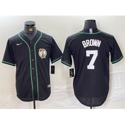 Men Boston Celtics 7 Jaylen Brown Black With Patch Stitched Baseball Jersey