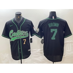 Men Boston Celtics 7 Jaylen Brown Number Black Cool Base Stitched Baseball Jersey