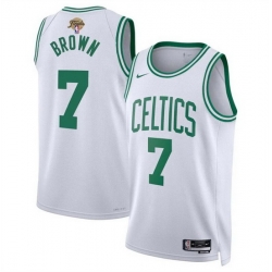 Men Boston Celtics 7 Jaylen Brown White 2024 Finals Association Edition Stitched Basketball Jersey