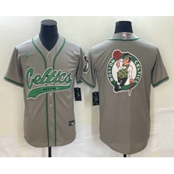 Men's Boston Celtics Gray Team Big Logo With Patch Stitched Baseball Jersey