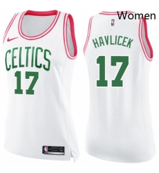 Womens Nike Boston Celtics 17 John Havlicek Swingman WhitePink Fashion NBA Jersey