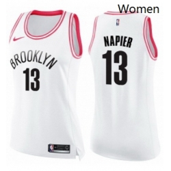 Womens Nike Brooklyn Nets 13 Shabazz Napier Swingman White Pink Fashion NBA Jersey 