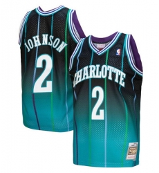 Men Charlotte Hornets 2 Larry Johnson Teal Black Throwback Stitched Jersey