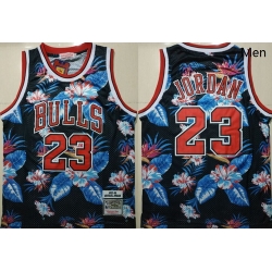 Bulls 23 Michael Jordan Black 1997 98 Hardwood Classics Floral Fashion Swingman Jersey