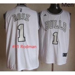 Men Bulls 91 dennis Rodman White On White Stitched NBA Jersey