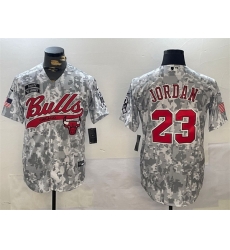 Men Chicago Bulls 23 Michael Jordan 2024 Arctic Camo Salute To Service Stitched Baseball Jersey