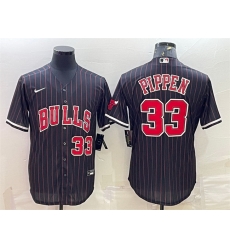 Men Chicago Bulls 33 Scottie Pippen Black Cool Base Stitched Baseball Jersey