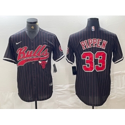 Men Chicago Bulls 33 Scottie Pippen Black Pinstripe Cool Base Stitched Baseball Jersey 4