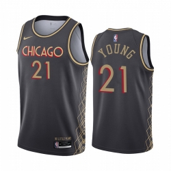 Men Nike Chicago Bulls 21 Thaddeus Young Black NBA Swingman 2020 21 City Edition Jersey