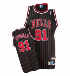 Mens Adidas Chicago Bulls 91 Dennis Rodman Authentic BlackRed Strip Throwback NBA Jersey