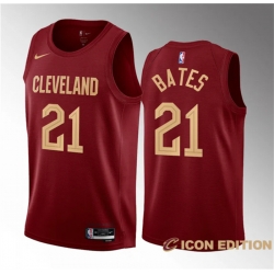 Men Cleveland Cavaliers 21 Emoni Bates Wine 2023 Draft Icon Edition Stitched Jersey