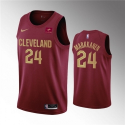 Men Cleveland Cavaliers 24 Lauri Markkanen Wine Icon Edition Stitched Basketball Jersey