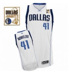 Mens Adidas Dallas Mavericks 41 Dirk Nowitzki Authentic White Home Champions Patch NBA Jersey