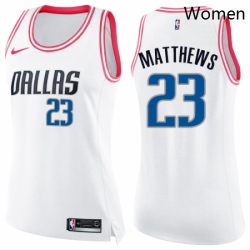 Womens Nike Dallas Mavericks 23 Wesley Matthews Swingman WhitePink Fashion NBA Jersey