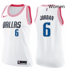 Womens Nike Dallas Mavericks 6 DeAndre Jordan Swingman White Pink Fashion NBA Jersey 