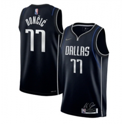 Youth Dallas Mavericks 77 Luka Doncic Navy 75th Anniversary Stitched Basketball Jersey