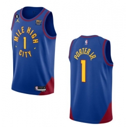 Men Denver Nuggets 1 Michael Porter Jr  Blue 2022 23 Statement Edition With NO 6 PatchStitched Jersey