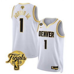 Men Denver Nuggets 1 Michael Porter Jr  White Gold Edition 2023 Finals Collection With NO 6 Patch Stitched Basketball Jersey