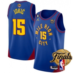 Men Denver Nuggets 15 Nikola Jokic Blue 2023 Finals Statement Edition With NO 6 Patch Stitched Basketball Jersey