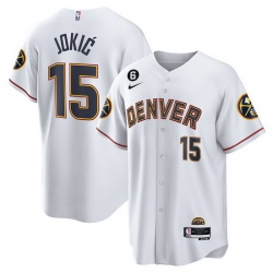 Men Denver Nuggets 15 Nikola Jokic White With No 6 Patch Cool Base Stitched Baseball Jersey