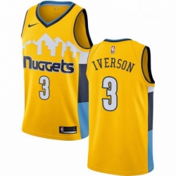 Mens Nike Denver Nuggets 3 Allen Iverson Swingman Gold Alternate NBA Jersey Statement Edition