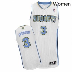 Womens Adidas Denver Nuggets 3 Allen Iverson Authentic White Home NBA Jersey