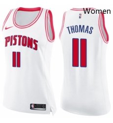 Womens Nike Detroit Pistons 11 Isiah Thomas Swingman WhitePink Fashion NBA Jersey