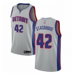 Womens Nike Detroit Pistons 42 Jerry Stackhouse Swingman Silver NBA Jersey Statement Edition